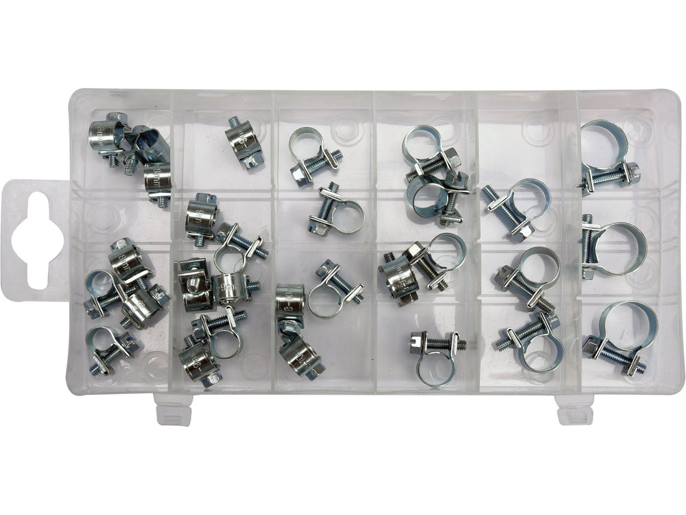 Slangeklemme sett 30 deler – Assortert 6–16mm med oppbevaringsboks