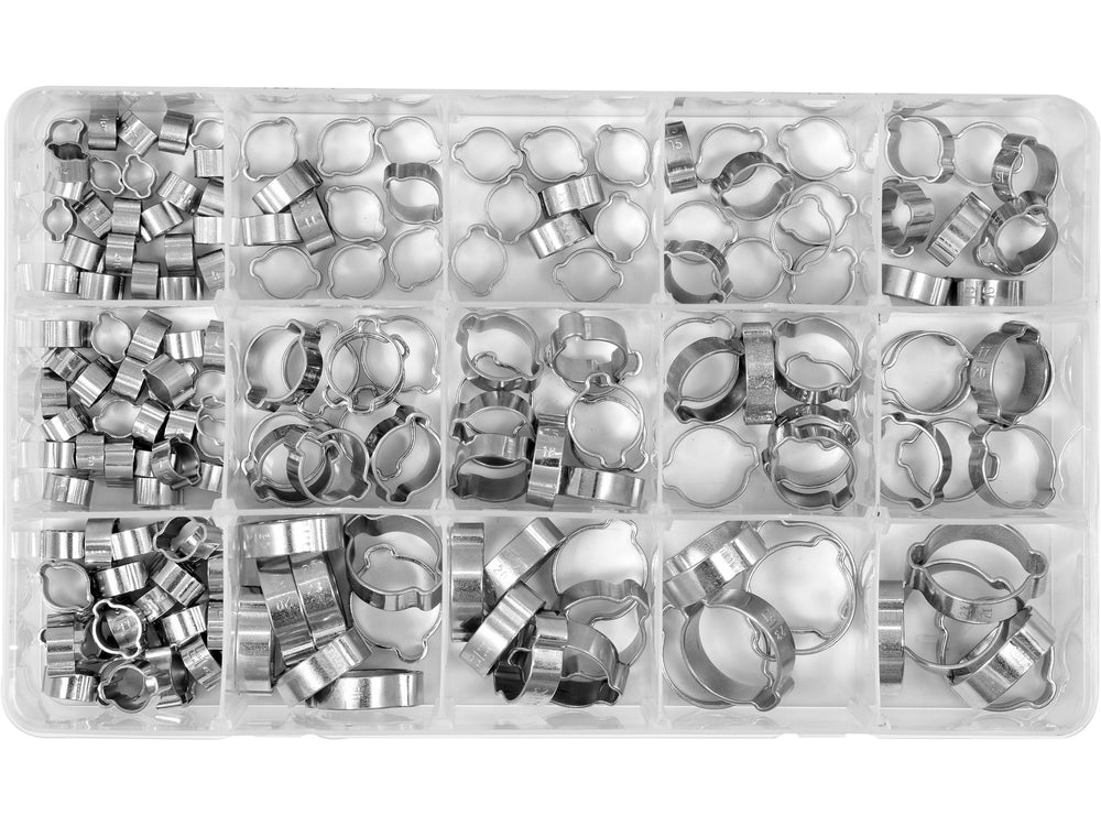 Slangeklemme sett 175 deler – Dobbel øre (ear clamp) sortiment