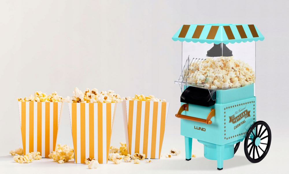 Popcornmaskin 1200W med tralle – Perfekt for hjemmekino og arrangementer!