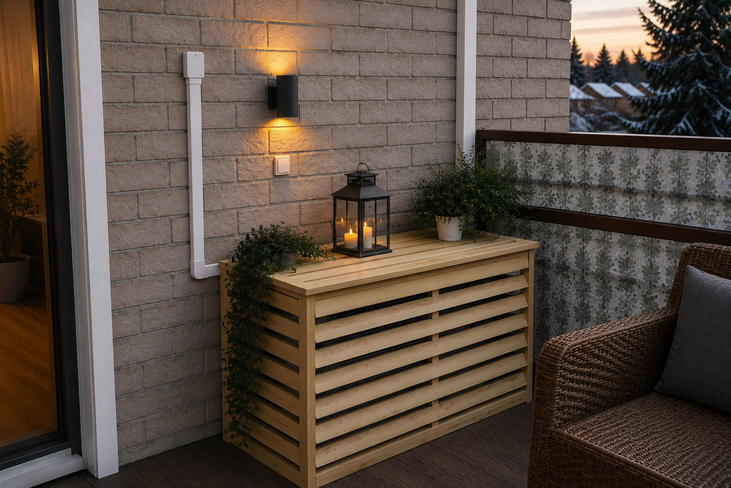 Varmepumpehus med flatt tak – Perfekt til balkong og terrasse H:100cm