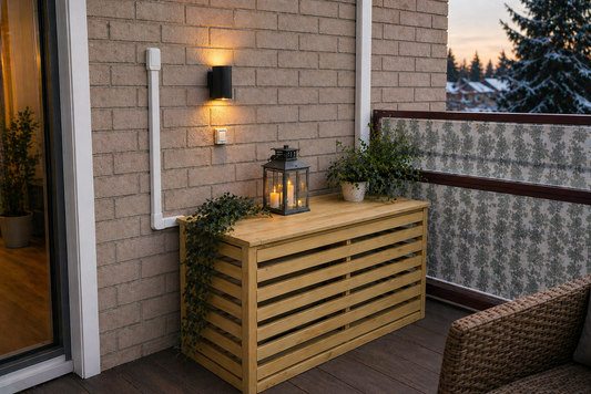 Varmepumpehus med flatt tak – Perfekt til balkong og terrasse