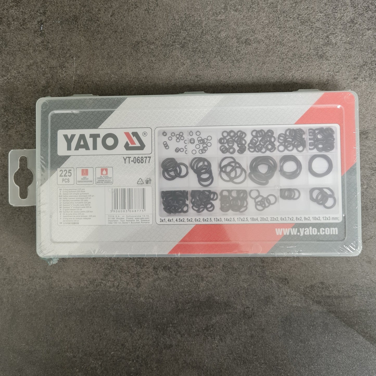O-Ring/pakninger, Assortiment 225 deler