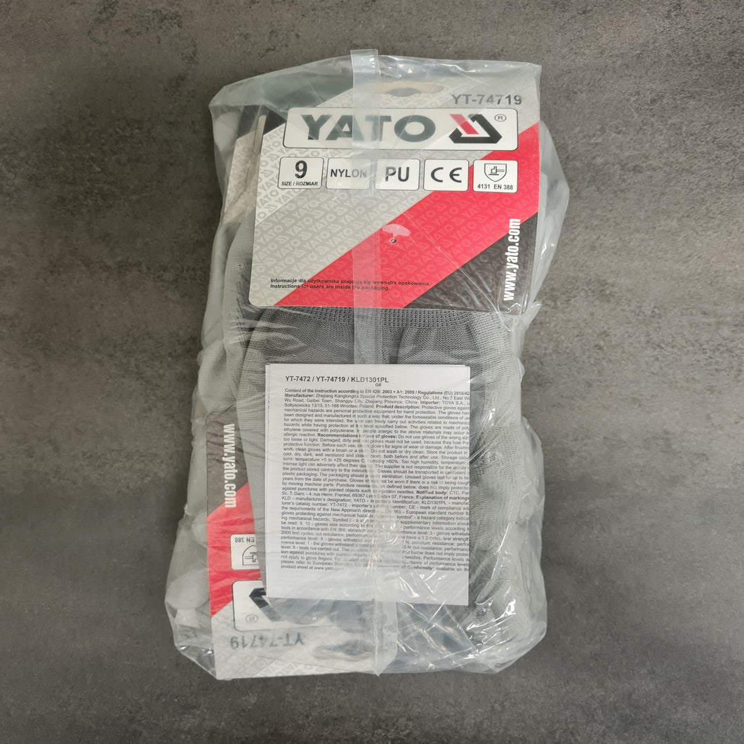 10pk. Yato YT-74719 Nylon Arbeidshansker, grå str. 9 (PP11)