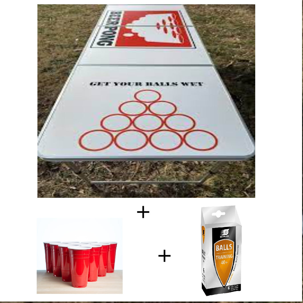 Beer Pong bord 10 - 240x60x70cm + Kopper og baller (PP07)