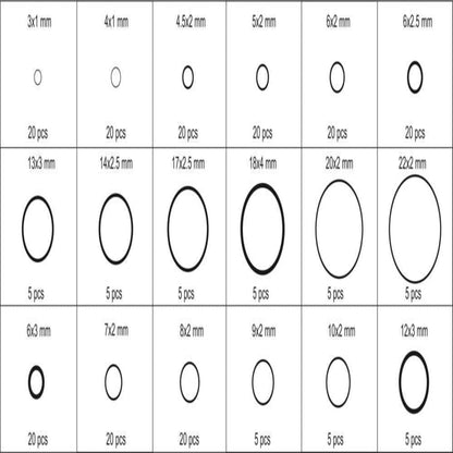 O-Ring/pakninger, Assortiment 225 deler