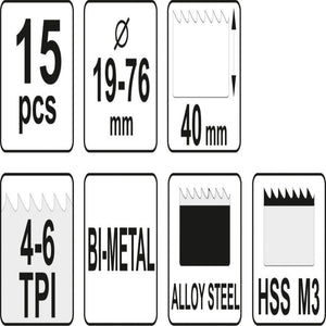 Yato YT-3381 Hullsagsett, 15 deler