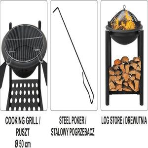 Lund 99713 Hagegrill/peis m/vedoppbevaring og stållokk 50cm