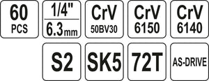 Yato YT-38920 Verktøysett 1/4", 60 deler
